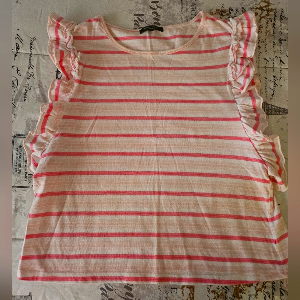 Pink and White Striped Ruffle Sleeve Top